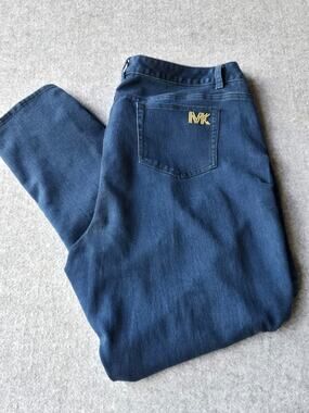 Michael Kors Women's Jeans Straight Leg Dark Wash Rhinestone LOGO Size 20W